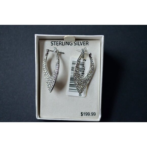 Sterling Silver Polished Diamond Shape Hoop Tanzanite Earrings - Picture 2 of 5